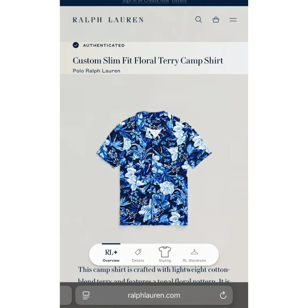 Polo Ralph Lauren Men's Camp Shirt Slim Fit Floral Blue Button Pocket XL